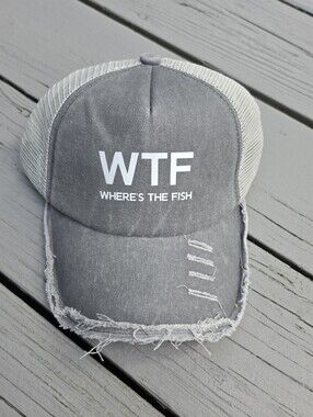 WTF Wheres The Fish Hat Funny Distressed Fishing Novelty Trucker Hat
